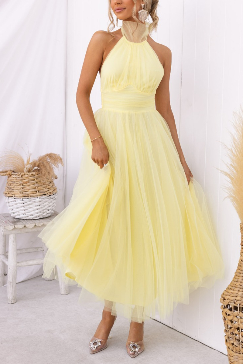 Fairy Vibes Tylle Gathered Detail Halter Maxi šaty