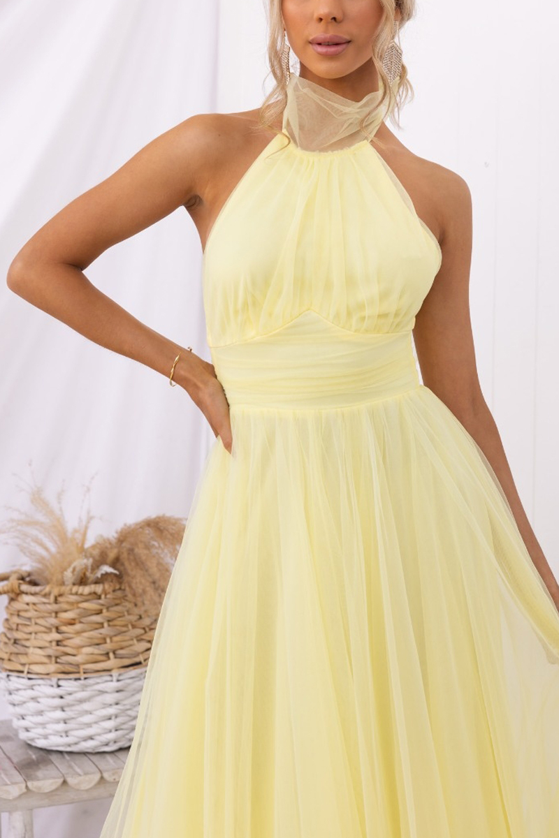 Fairy Vibes Tylle Gathered Detail Halter Maxi šaty