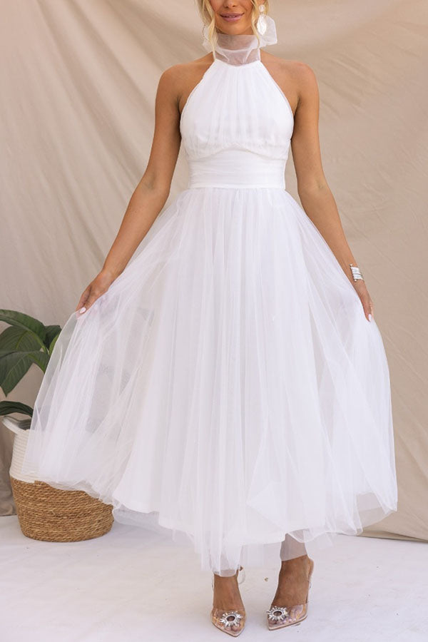 Fairy Vibes Tylle Gathered Detail Halter Maxi šaty