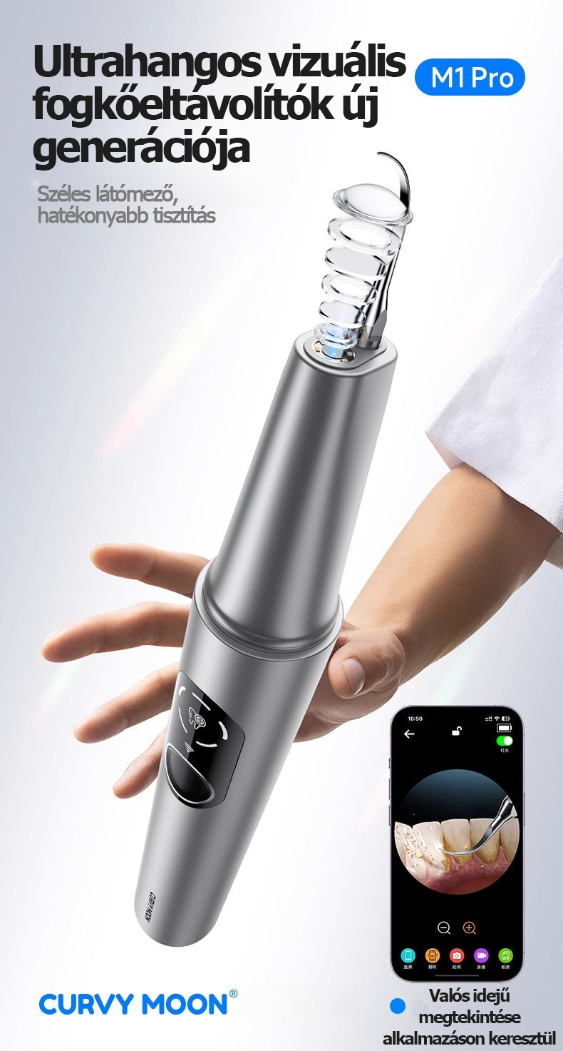 CURVY MOON Visual ultrahangos fogtisztító - Eltávolítja a fogkövet és a foltokat, tisztítja a fogakat és a foltokat
