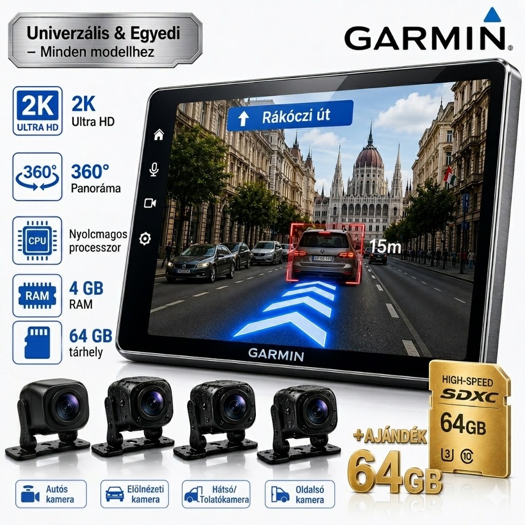 Garmin 2K Autós Központi Kijelző – 360° Panoráma, 4 Kamera, AR Navigáció és ADAS