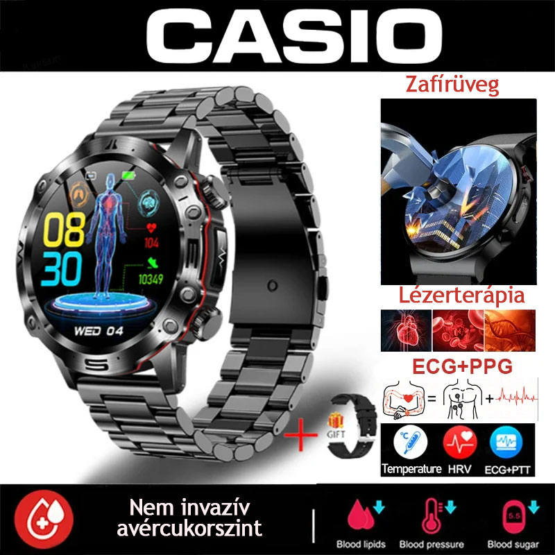 CASIO™AI ORVOSI DIAGNOSZTIKÁS OKOSÓRA - 2025 ÚJ VÉRLIPIDEK, HÚGYSAV, VÉRGLUKOZ SZINT - EKG+PPG FITNESZKÖVETŐ