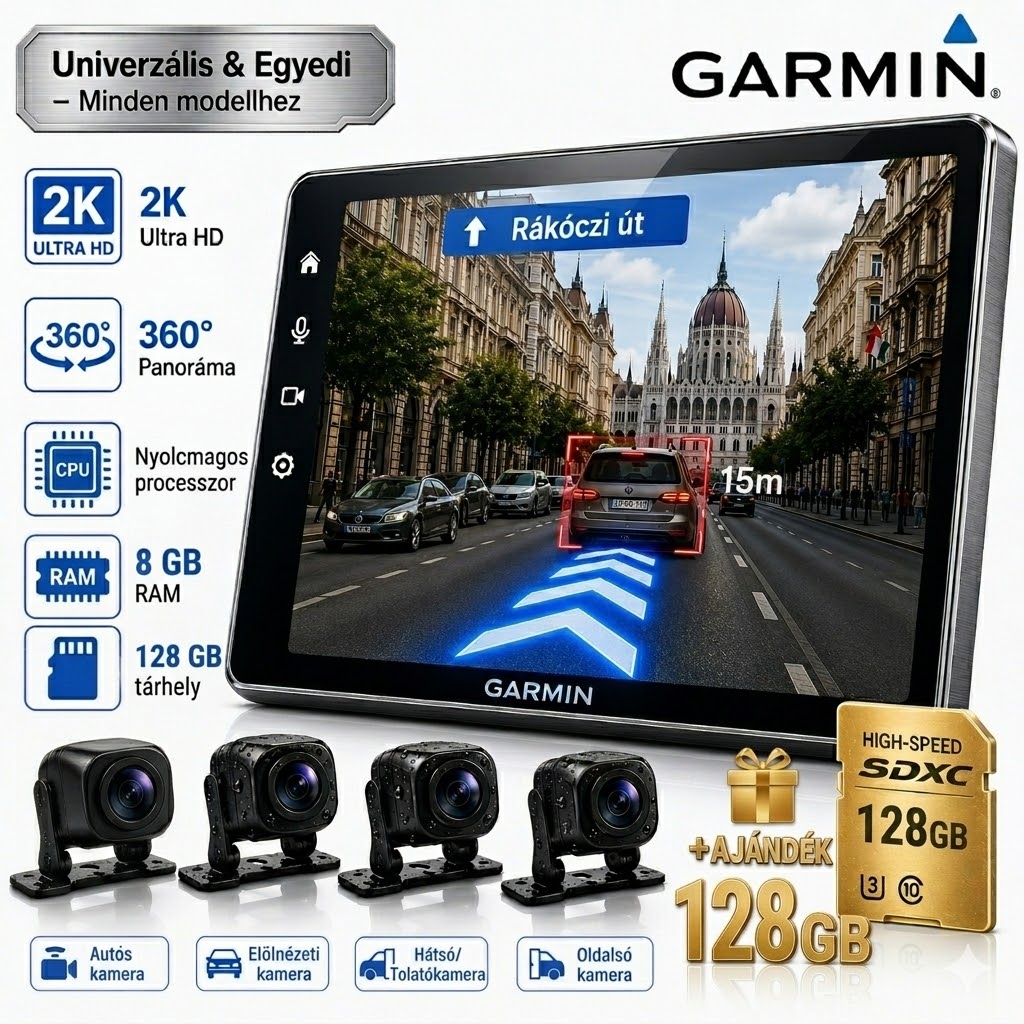 Garmin 2K Autós Központi Kijelző – 360° Panoráma, 4 Kamera, AR Navigáció és ADAS