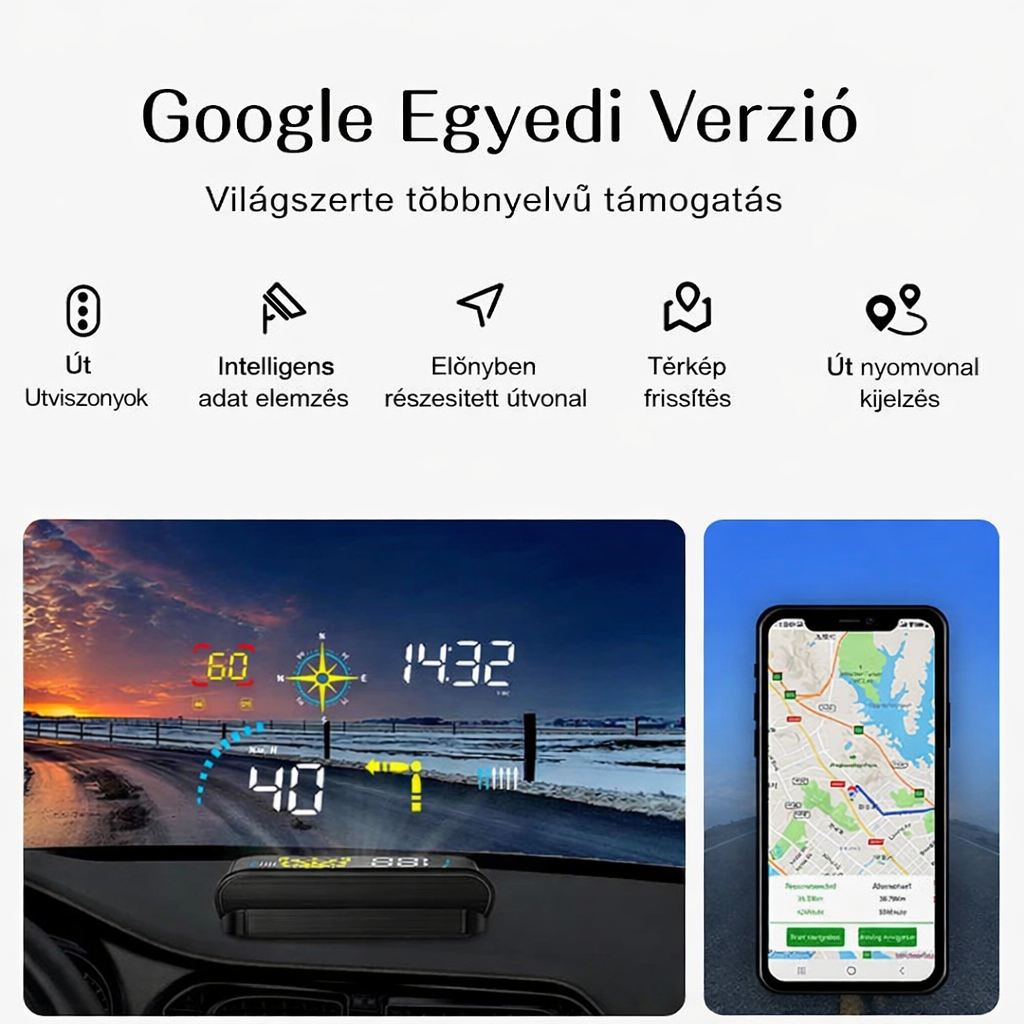 Head-up kijelzős projektor autószinkronizációs sebességmérő univerzális HUD GPS navigáció OBD