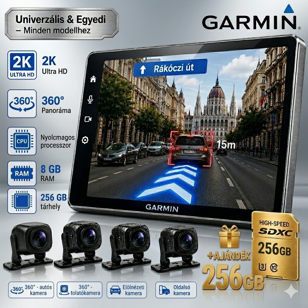 Garmin 2K Autós Központi Kijelző – 360° Panoráma, 4 Kamera, AR Navigáció és ADAS