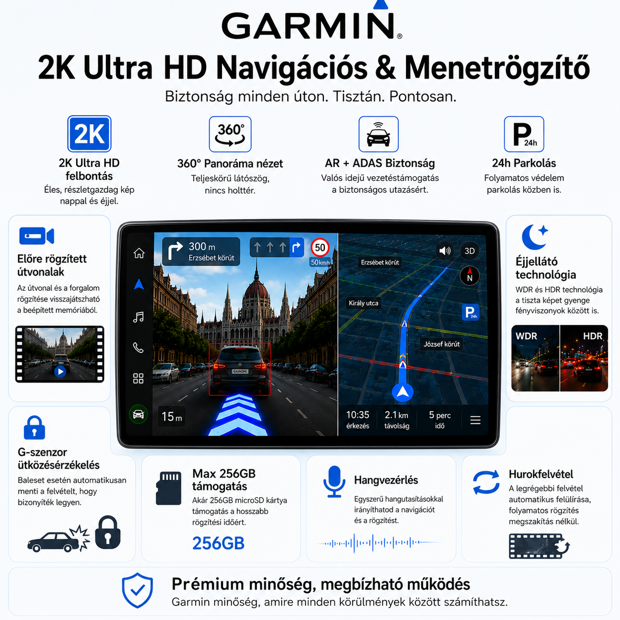 Garmin 2K Autós Központi Kijelző – 360° Panoráma, 4 Kamera, AR Navigáció és ADAS