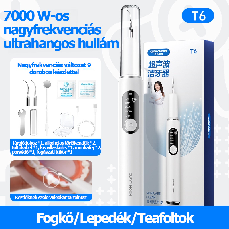 CURVY MOON Visual ultrahangos fogtisztító - Eltávolítja a fogkövet és a foltokat, tisztítja a fogakat és a foltokat