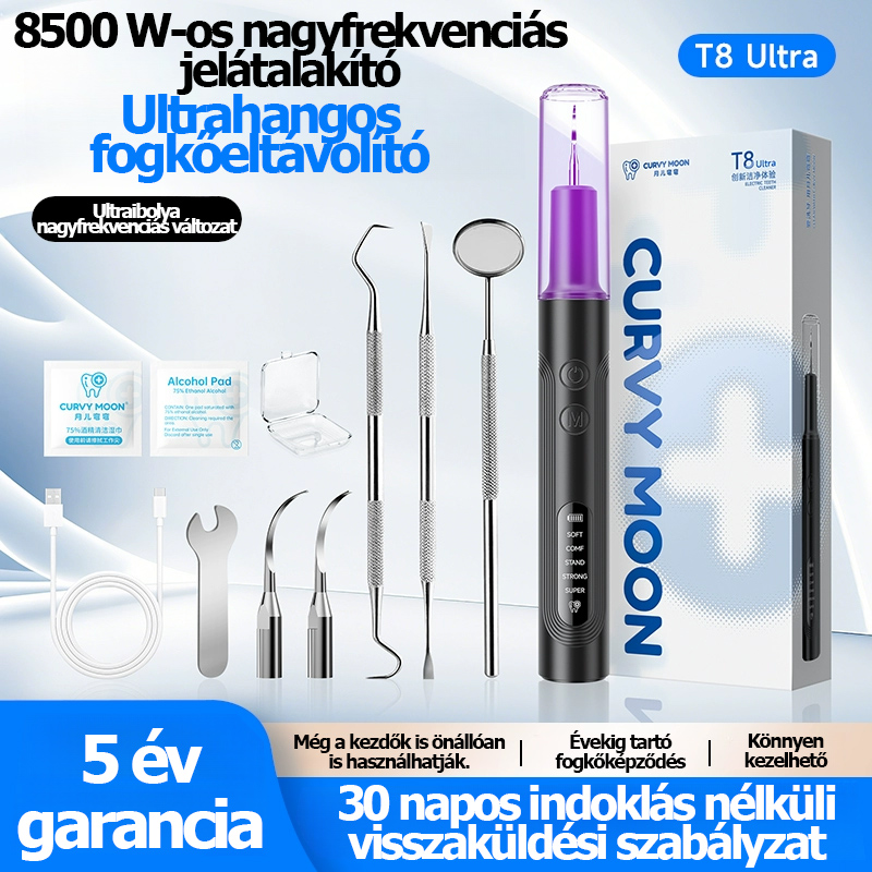 CURVY MOON Visual ultrahangos fogtisztító - Eltávolítja a fogkövet és a foltokat, tisztítja a fogakat és a foltokat