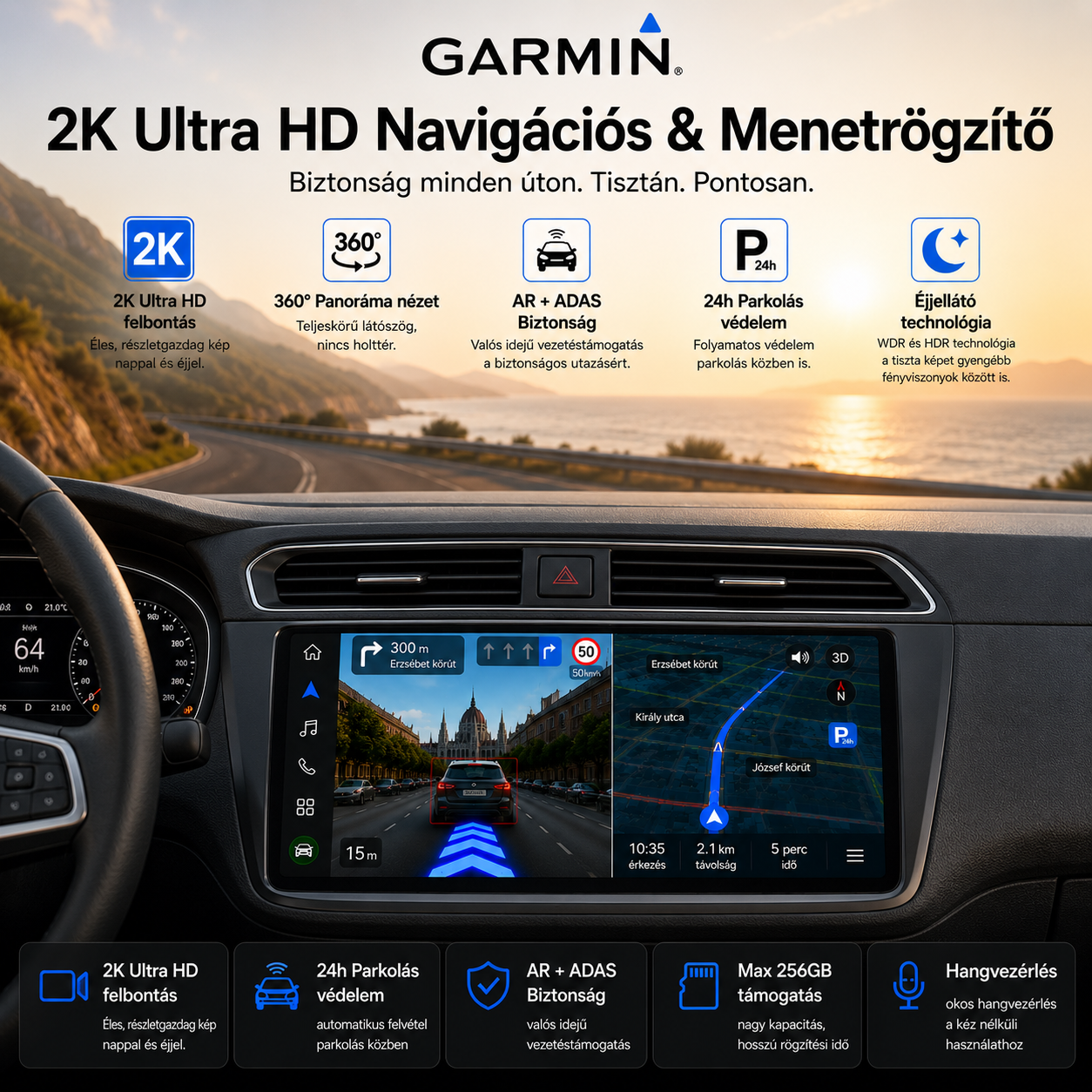 Garmin 2K Autós Központi Kijelző – 360° Panoráma, 4 Kamera, AR Navigáció és ADAS