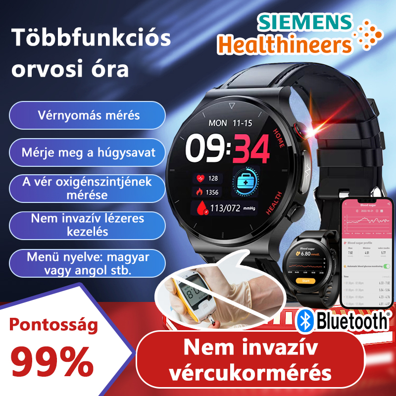 Ceasul de terapie cu laser Siemens monitorizează ritmul cardiac, tensiunea arterială și nivelul de