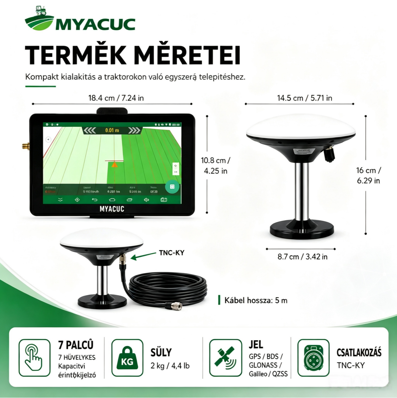 MYACUC intelligens navigációs rendszer mezőgazdasági gépekhez: Pontosan vezeti az összes munkaútvonalat, így hatékonyabbá és gondtalanabbá teszi a gazdálkodást.