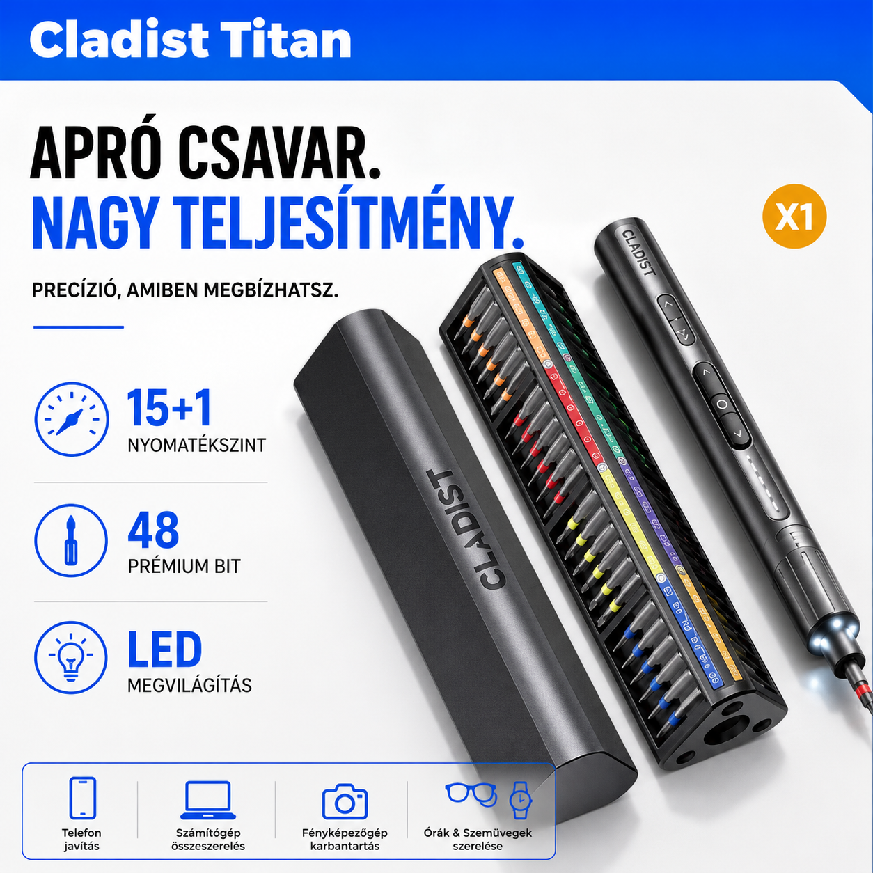 Cladist Titan: Bocsánat, öreg sofőr. A találgatás korszaka véget ért. 15+1 nyomatékszint | 0,05–0,8 N·m precíziós vezérlés | Alacsony ütés | Elektromos és manuális kettős üzemmód | Mágneses tárolás | 48 bit | 500mAh