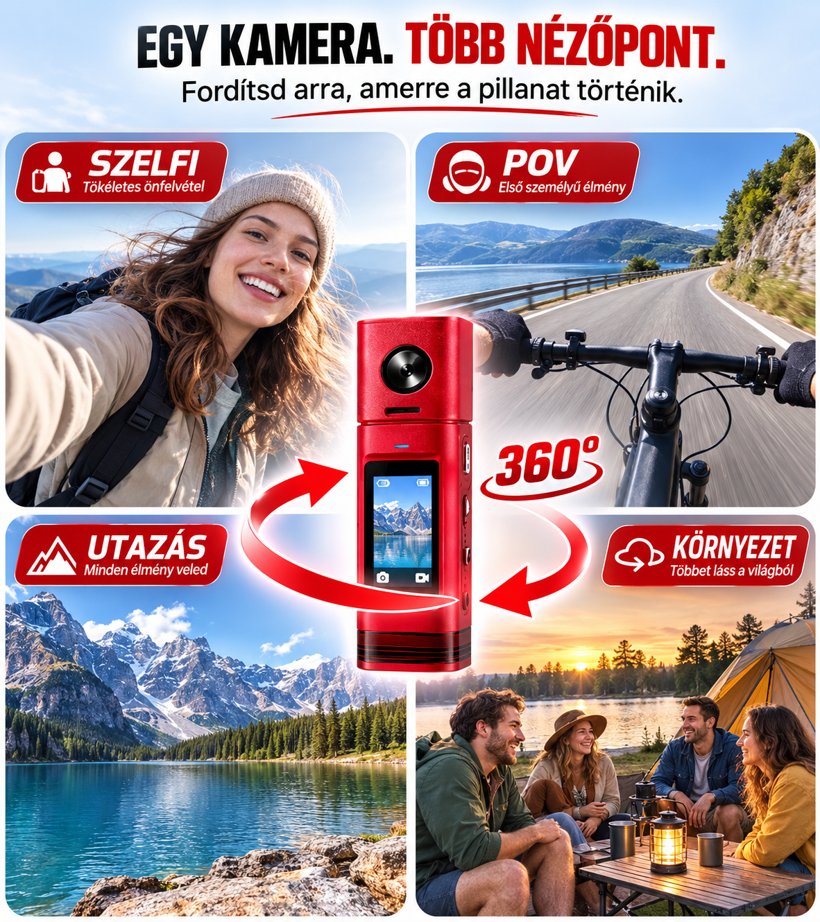 Zsebkamera 4K videóval és retró filmes szűrőkkel 33 g-os ultrakönnyű kialakítás｜4K videó｜16 MP-es fotók｜360°-ban forgatható objektív｜CCD-szűrők｜Azonnali előnézet｜Fénykép-, videó- ​​és hangfelvétel