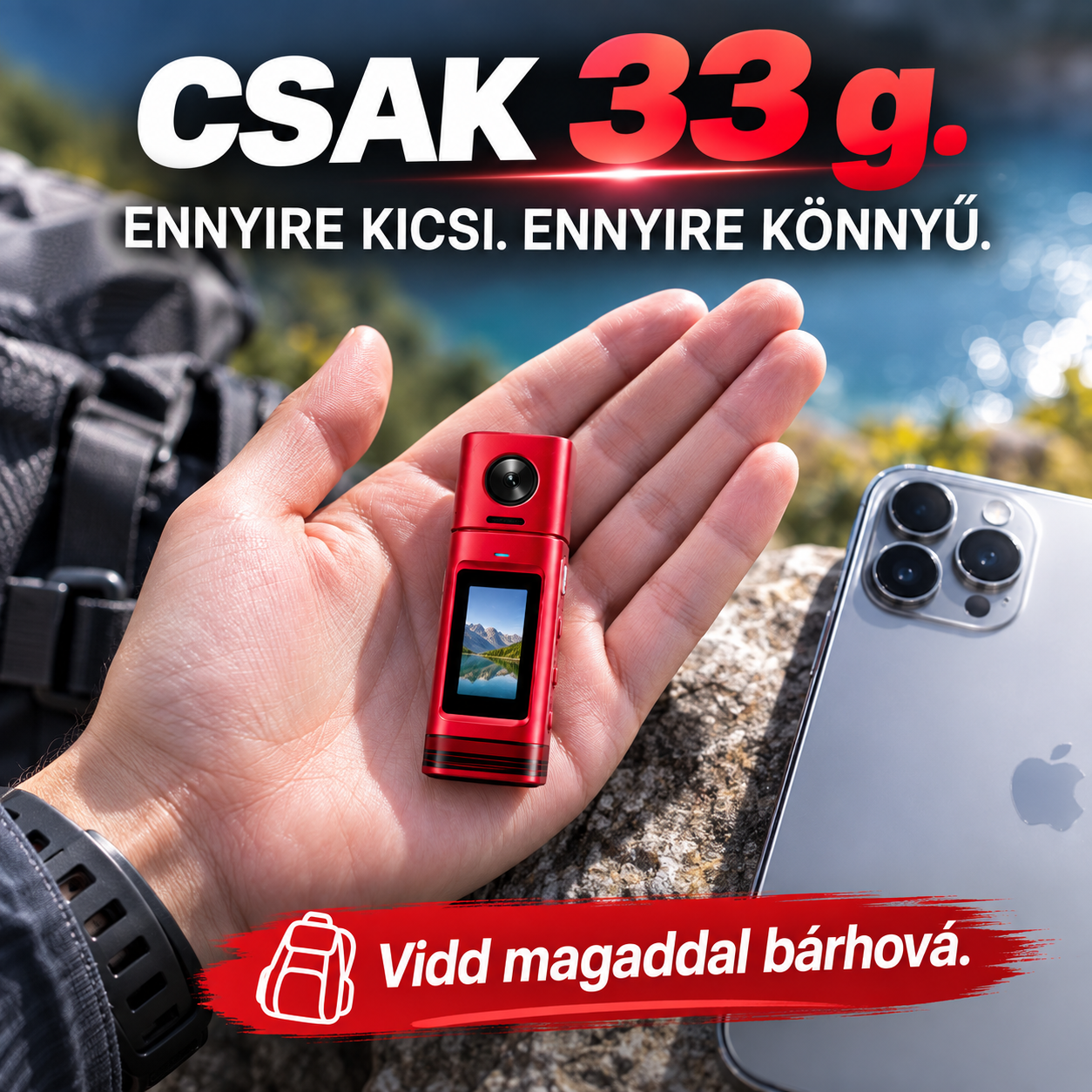 Zsebkamera 4K videóval és retró filmes szűrőkkel 33 g-os ultrakönnyű kialakítás｜4K videó｜16 MP-es fotók｜360°-ban forgatható objektív｜CCD-szűrők｜Azonnali előnézet｜Fénykép-, videó- ​​és hangfelvétel
