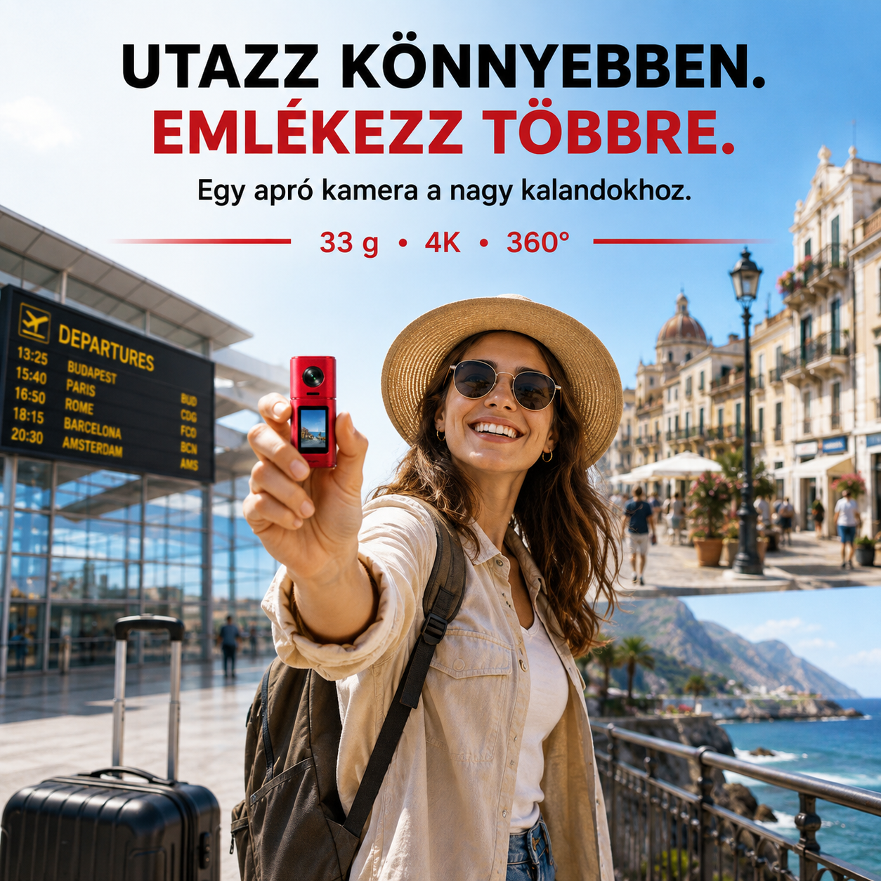 Zsebkamera 4K videóval és retró filmes szűrőkkel 33 g-os ultrakönnyű kialakítás｜4K videó｜16 MP-es fotók｜360°-ban forgatható objektív｜CCD-szűrők｜Azonnali előnézet｜Fénykép-, videó- ​​és hangfelvétel