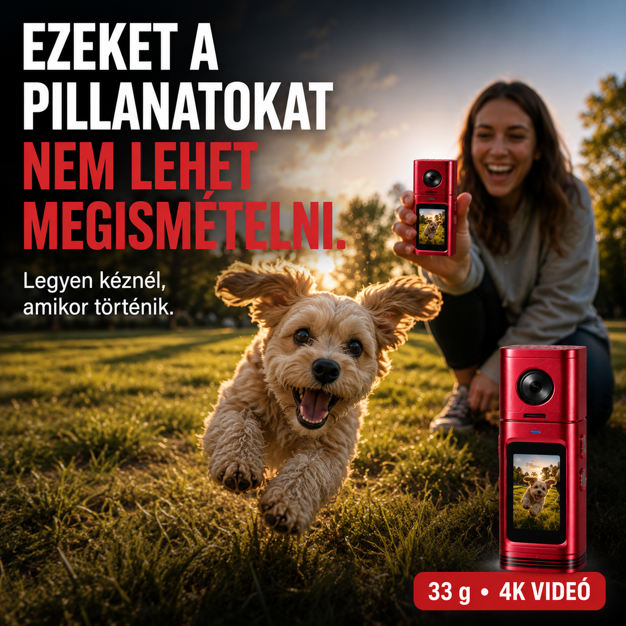 Zsebkamera 4K videóval és retró filmes szűrőkkel 33 g-os ultrakönnyű kialakítás｜4K videó｜16 MP-es fotók｜360°-ban forgatható objektív｜CCD-szűrők｜Azonnali előnézet｜Fénykép-, videó- ​​és hangfelvétel