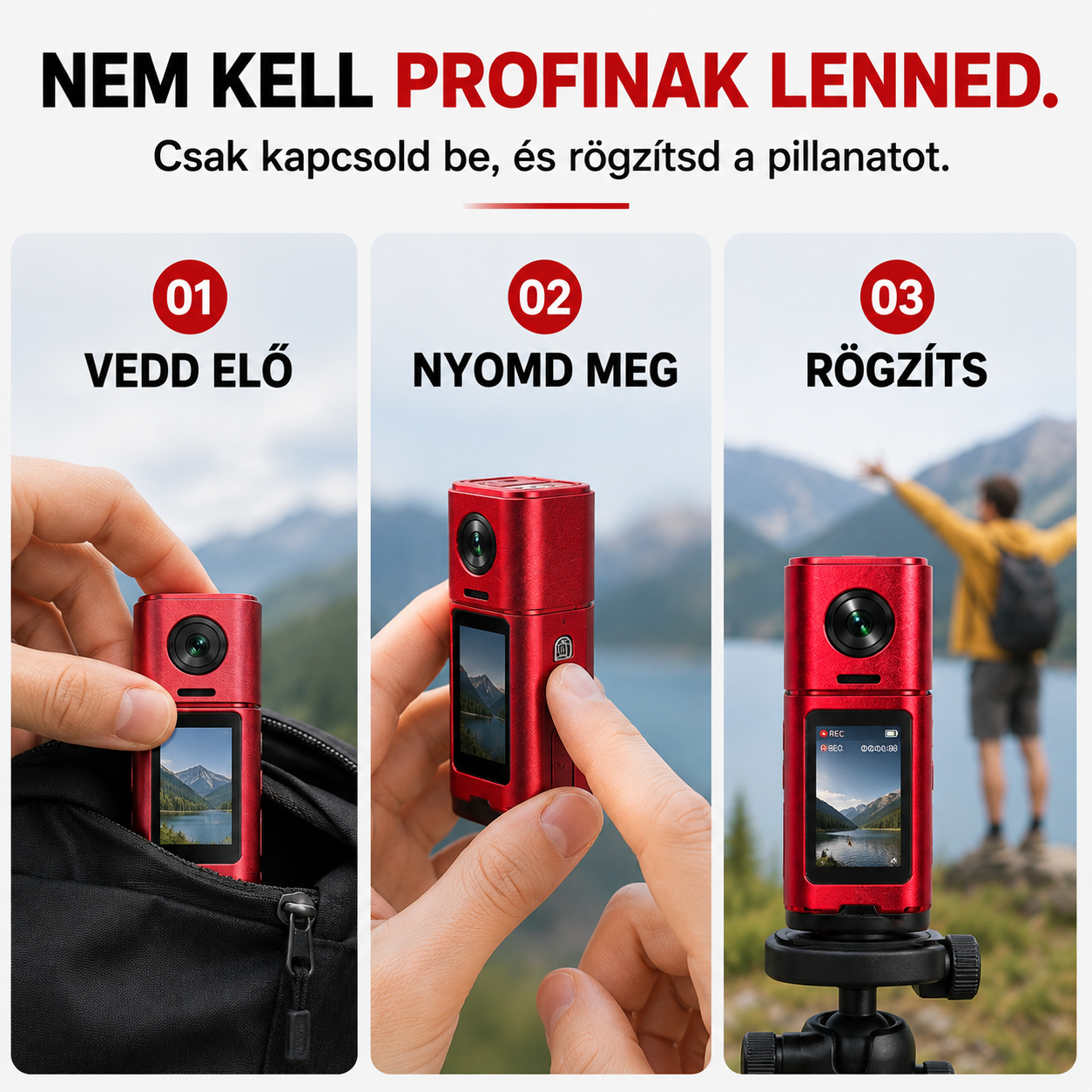 Zsebkamera 4K videóval és retró filmes szűrőkkel 33 g-os ultrakönnyű kialakítás｜4K videó｜16 MP-es fotók｜360°-ban forgatható objektív｜CCD-szűrők｜Azonnali előnézet｜Fénykép-, videó- ​​és hangfelvétel