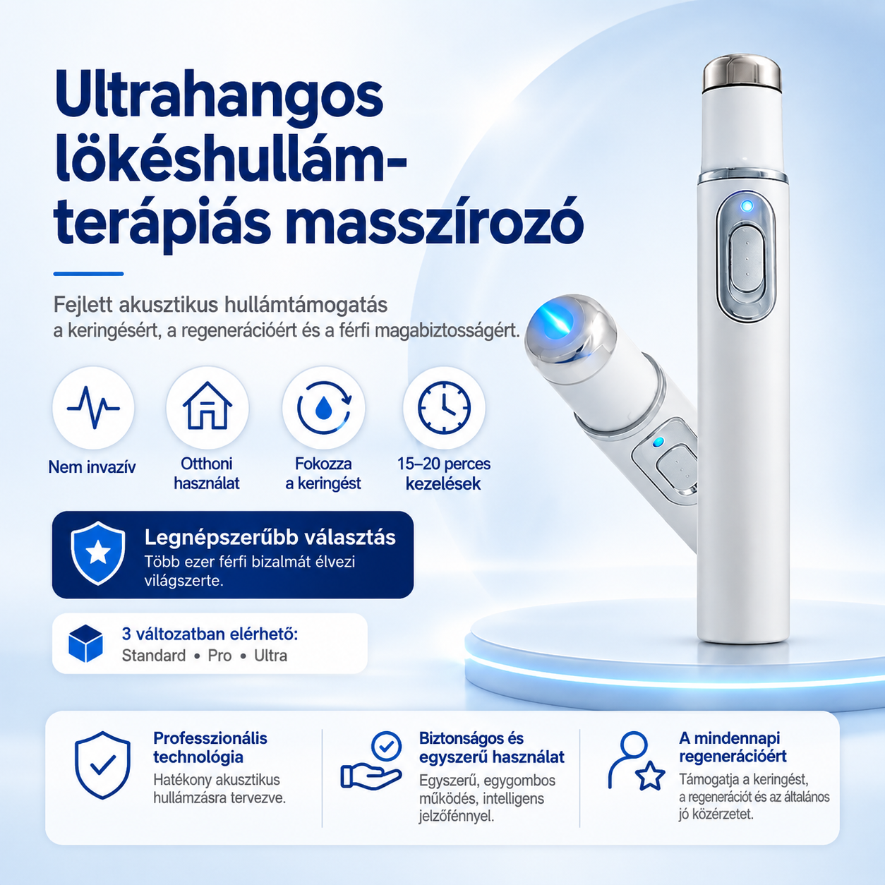 A fejlett akusztikus lökéshullám-terápia helyreállítja a péniszszövet egészségét, fokozza az emelkedési merevséget, az állóképességet és a férfi teljesítménybeli magabiztosságot, enyhítve az izomfájdalmat, az ízületi merevséget és az ínfájdalmat.