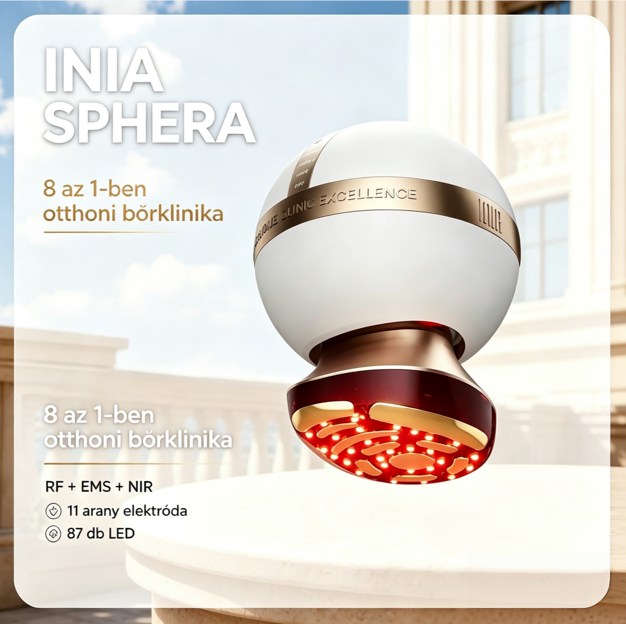 INIA SPHERA Otthoni Klinikai Minőségű RF, EMS és LED Fiatalító Készülék
