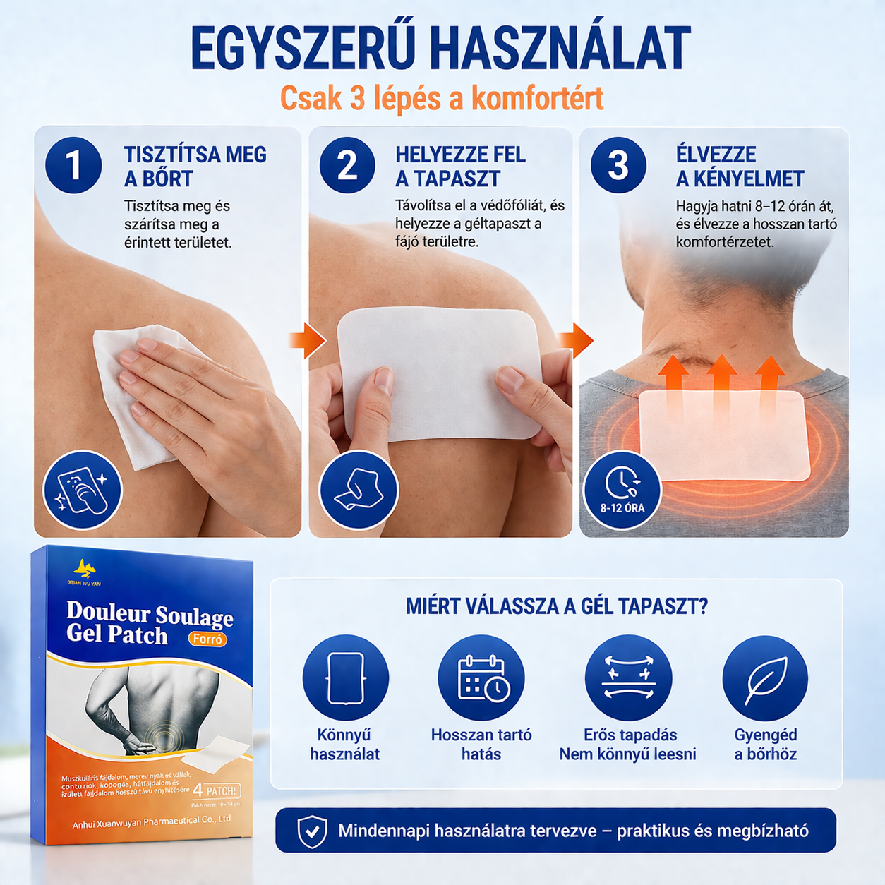 Többfunkciós gél tapasz izom- és ízületi komforthoz