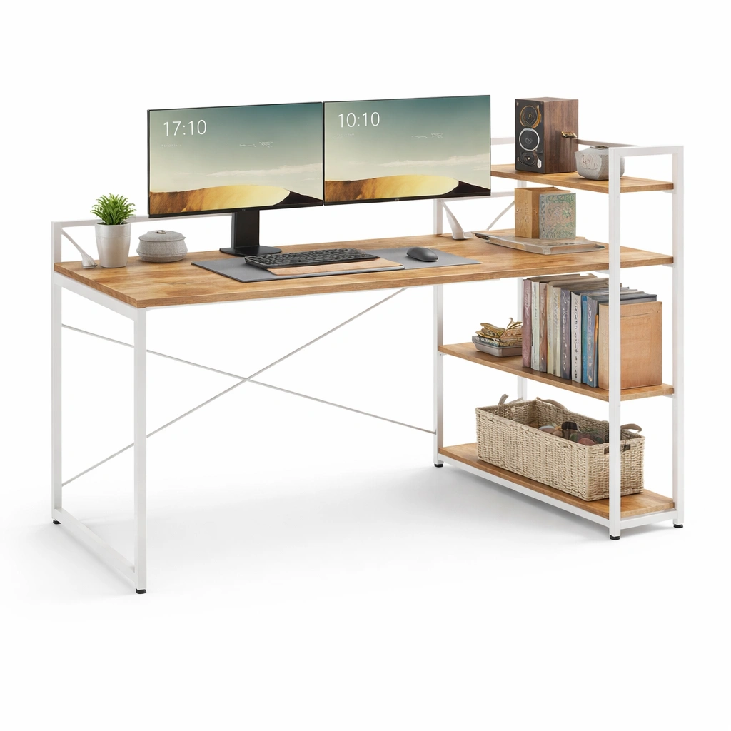 Schreibtisch mit regal und ablagefaechern