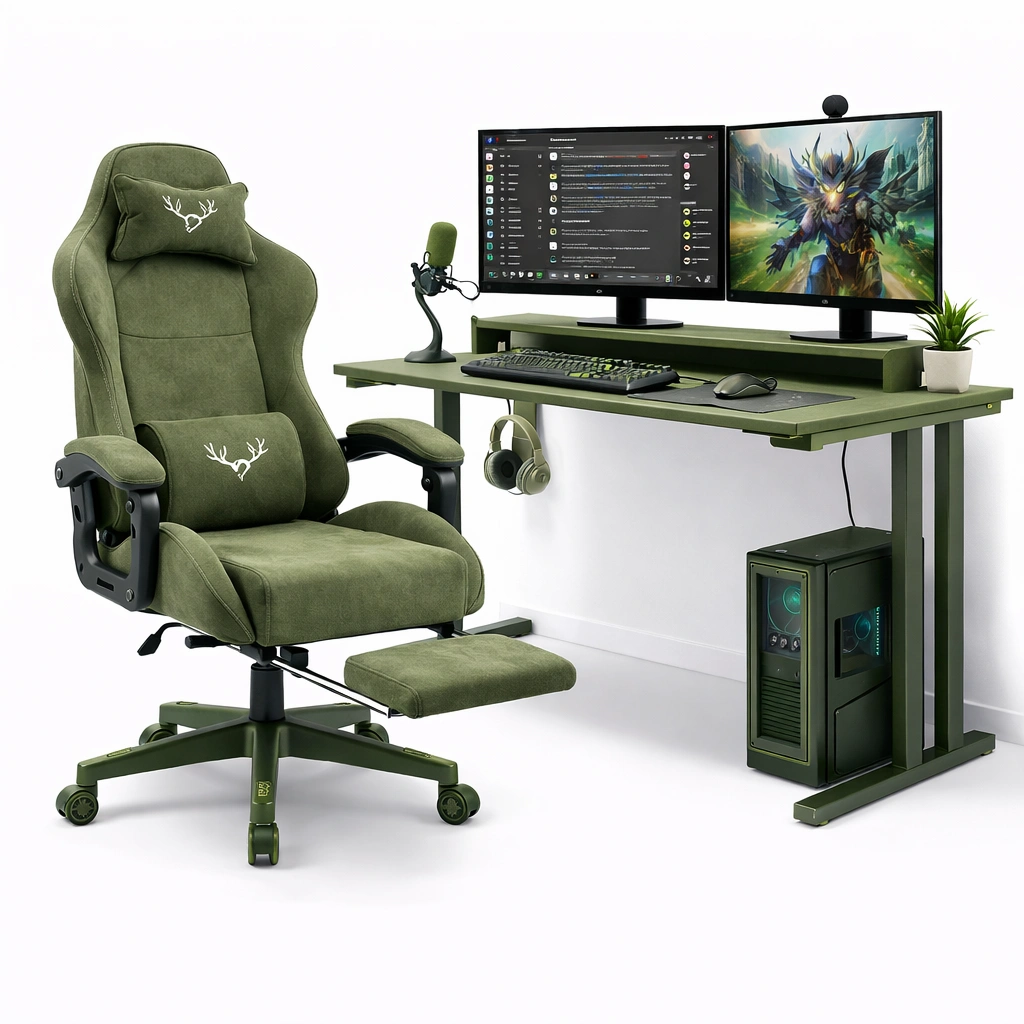 Ergonomischer Gaming Stuhl mit Fussstuetze gruen
