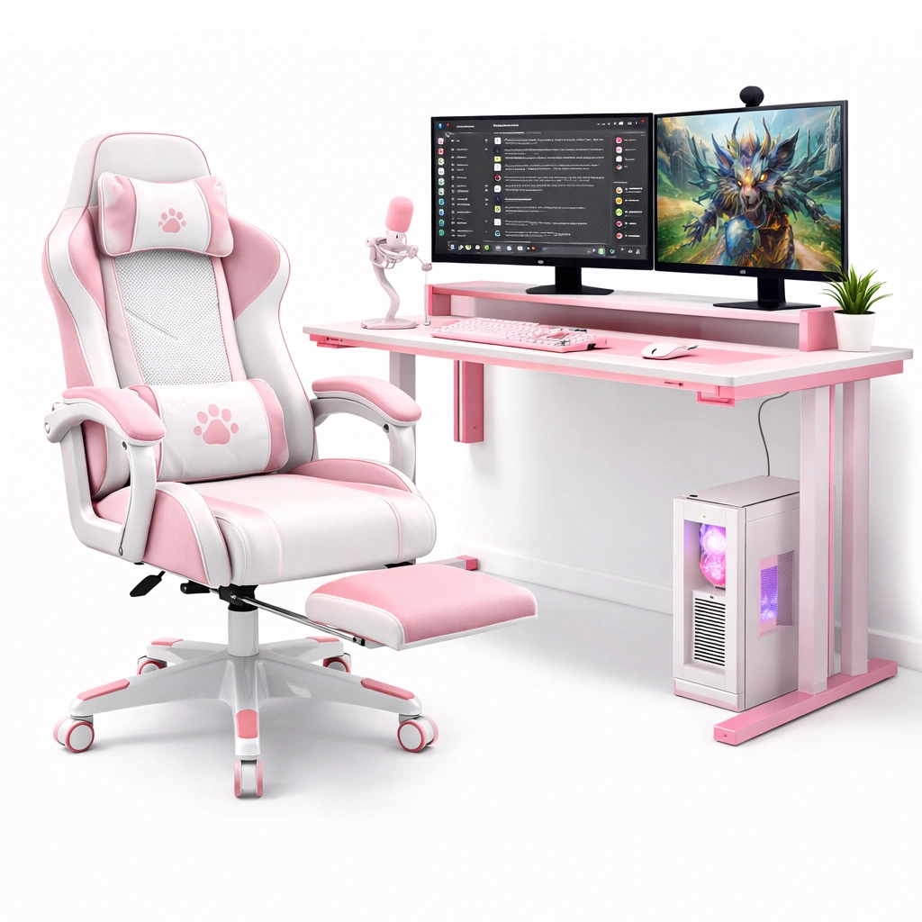Gaming Stuhl rosa weiss ergonomisch