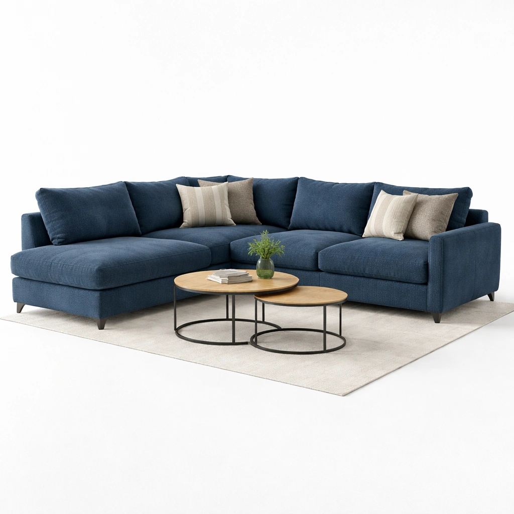 Ecksofa Stoff Blau mit Couchtisch Set