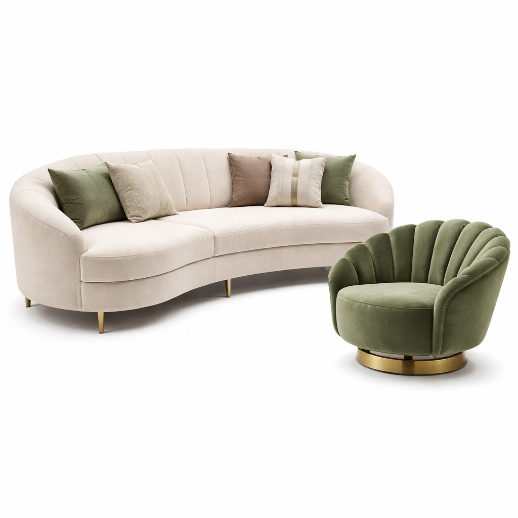 Sofa Set Stoff Beige mit Sessel