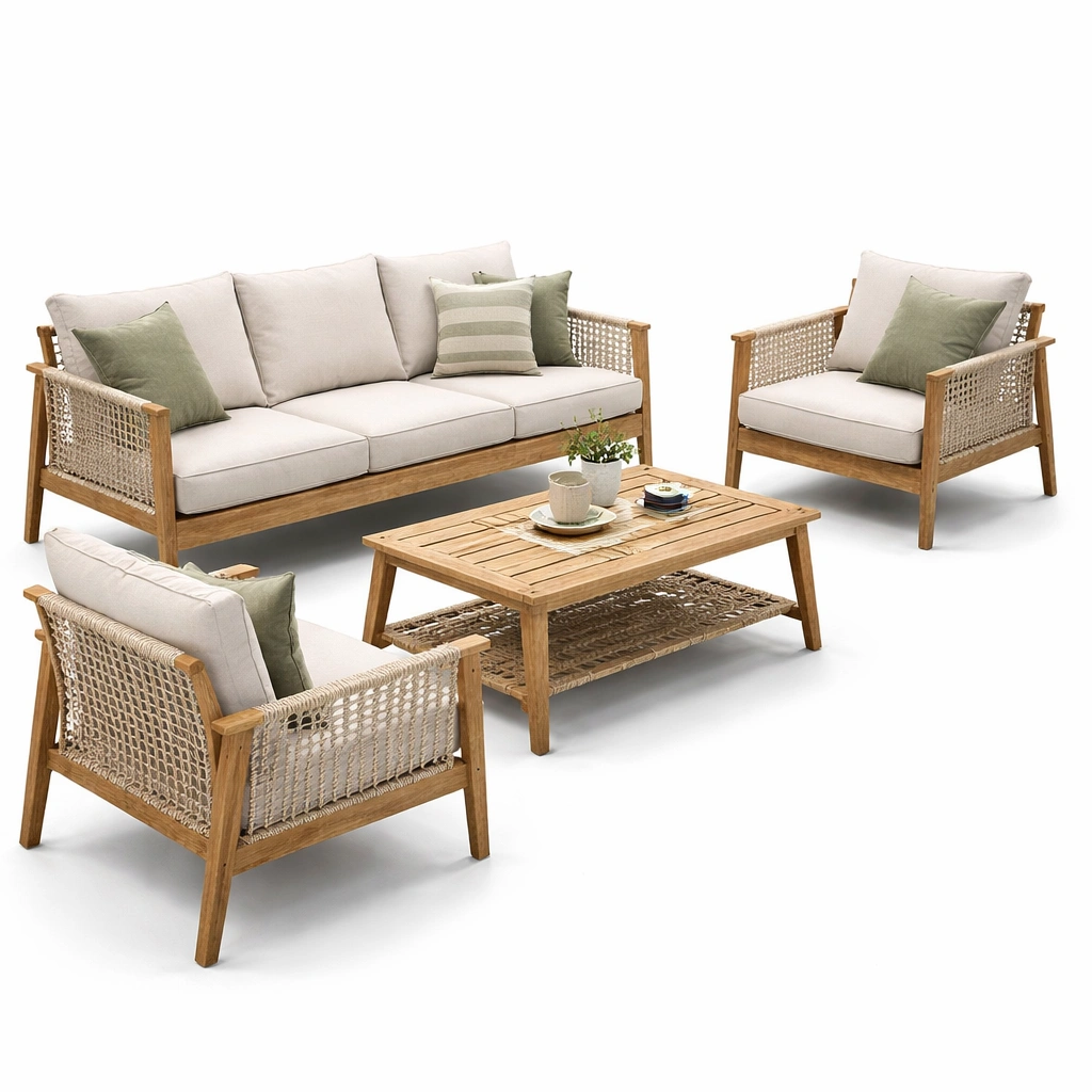 Garten Lounge Set Holz mit Seilgeflecht