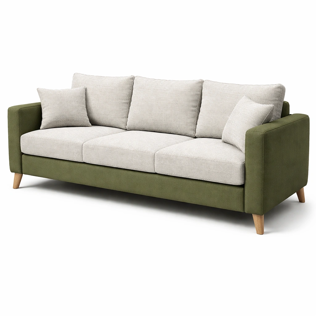 3 Sitzer Sofa Stoff Gruen Beige