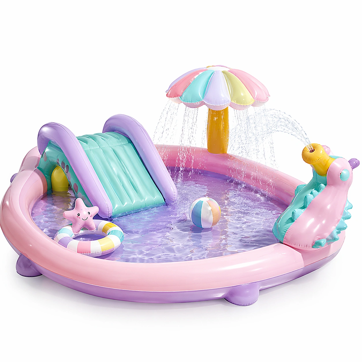 Aufblasbarer kinder pool rosa mit rutsche