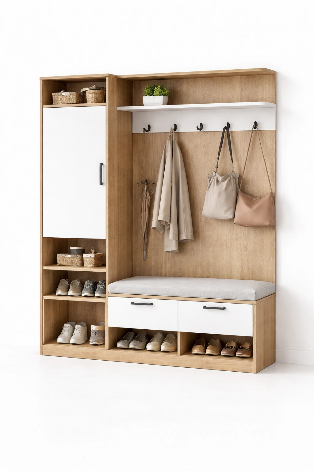 Garderoben Set mit Sitzbank und Schrank Holz Weiss