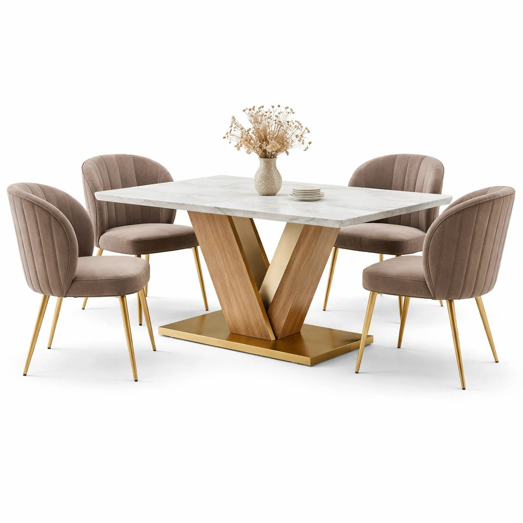 Esstisch marmor weiss mit gold basis