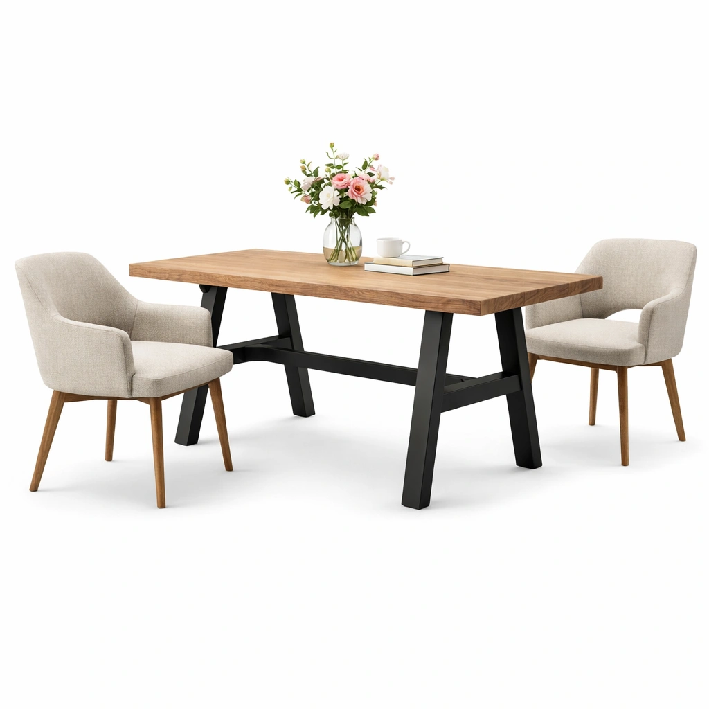 Esstisch holz mit gepolsterten stuehlen beige