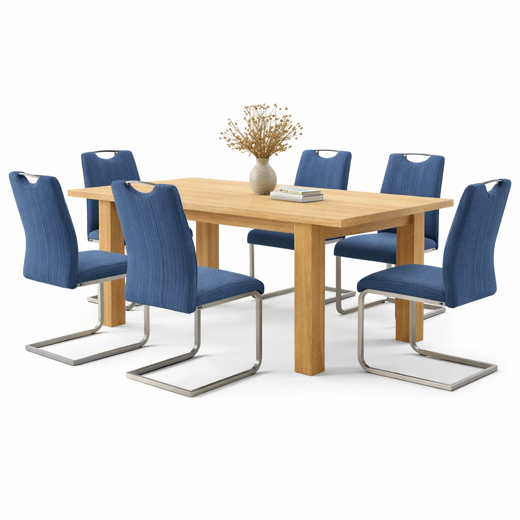 Esstisch holz mit stuehlen blau