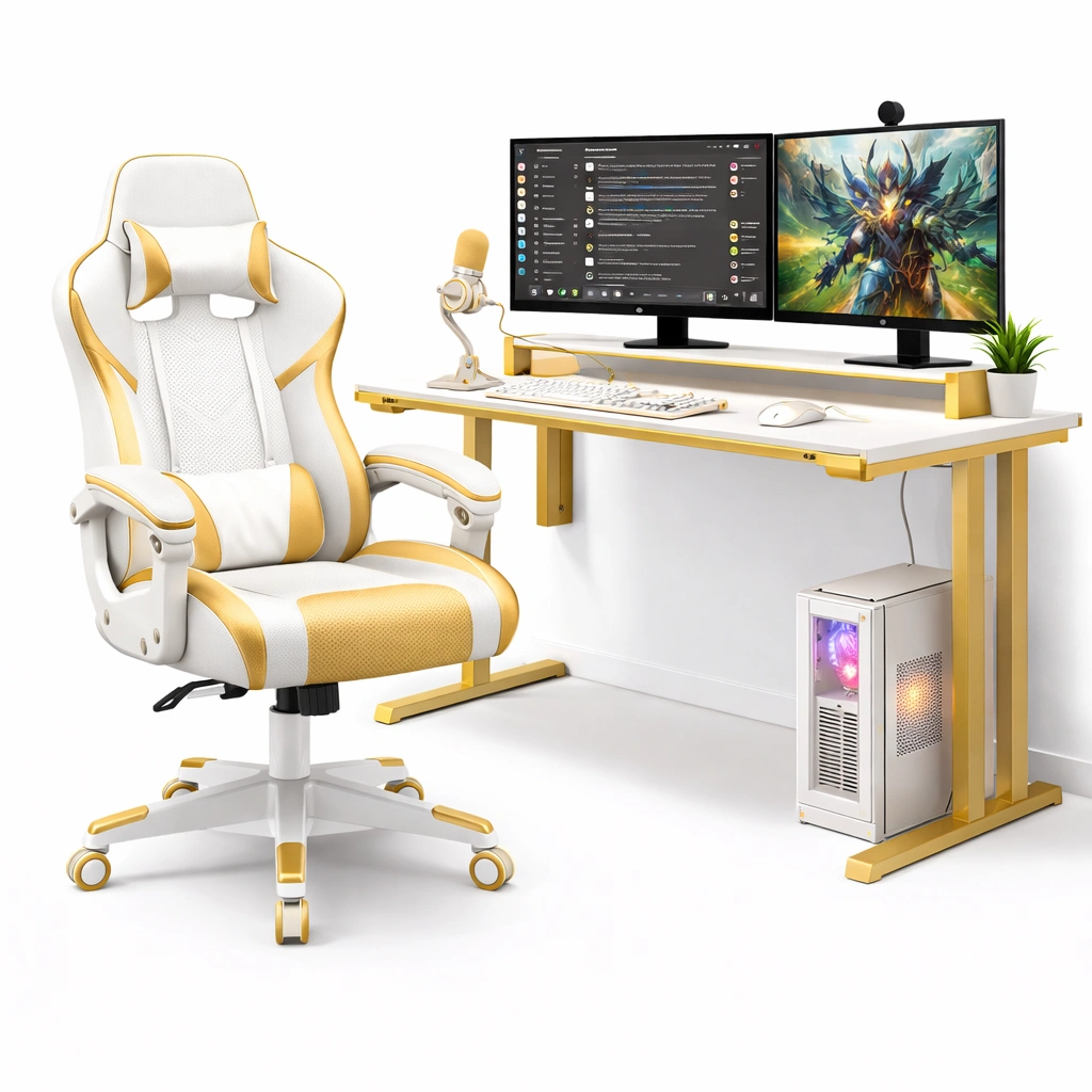 Gamingstuhl und Schreibtisch Set Weiss