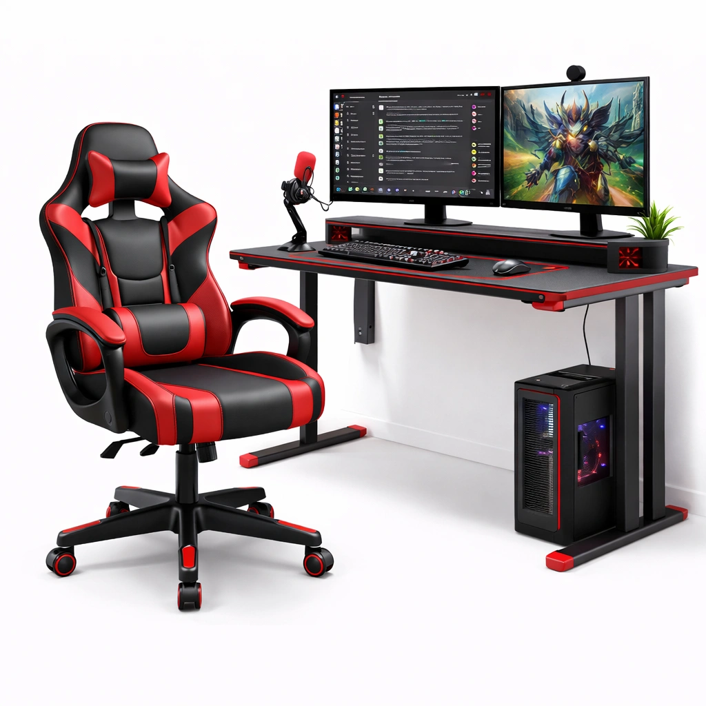Gamingstuhl und Schreibtisch Set Schwarz