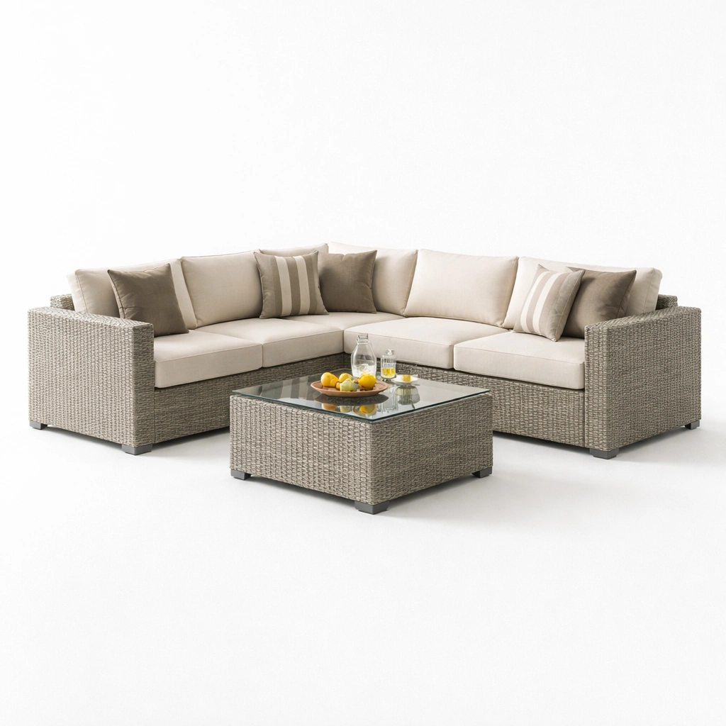 Outdoor Sofa Set Rattan Grau