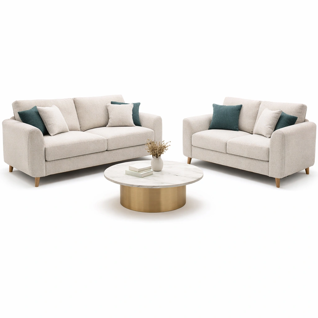 Sofa Set Beige 3 Sitzer und 2 Sitzer