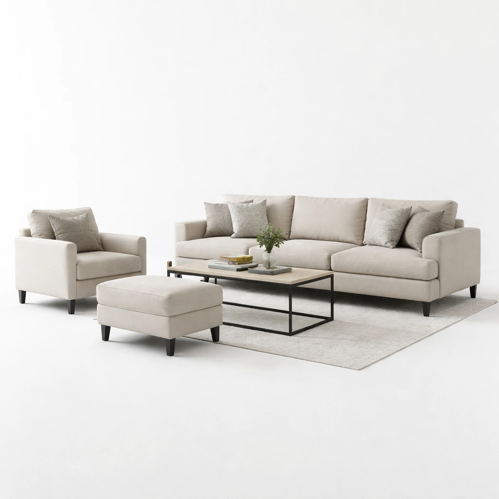 Sofa Set Beige mit Hocker