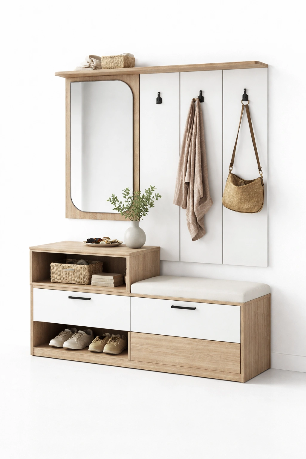 Garderobe Set Holz Natur Weiss