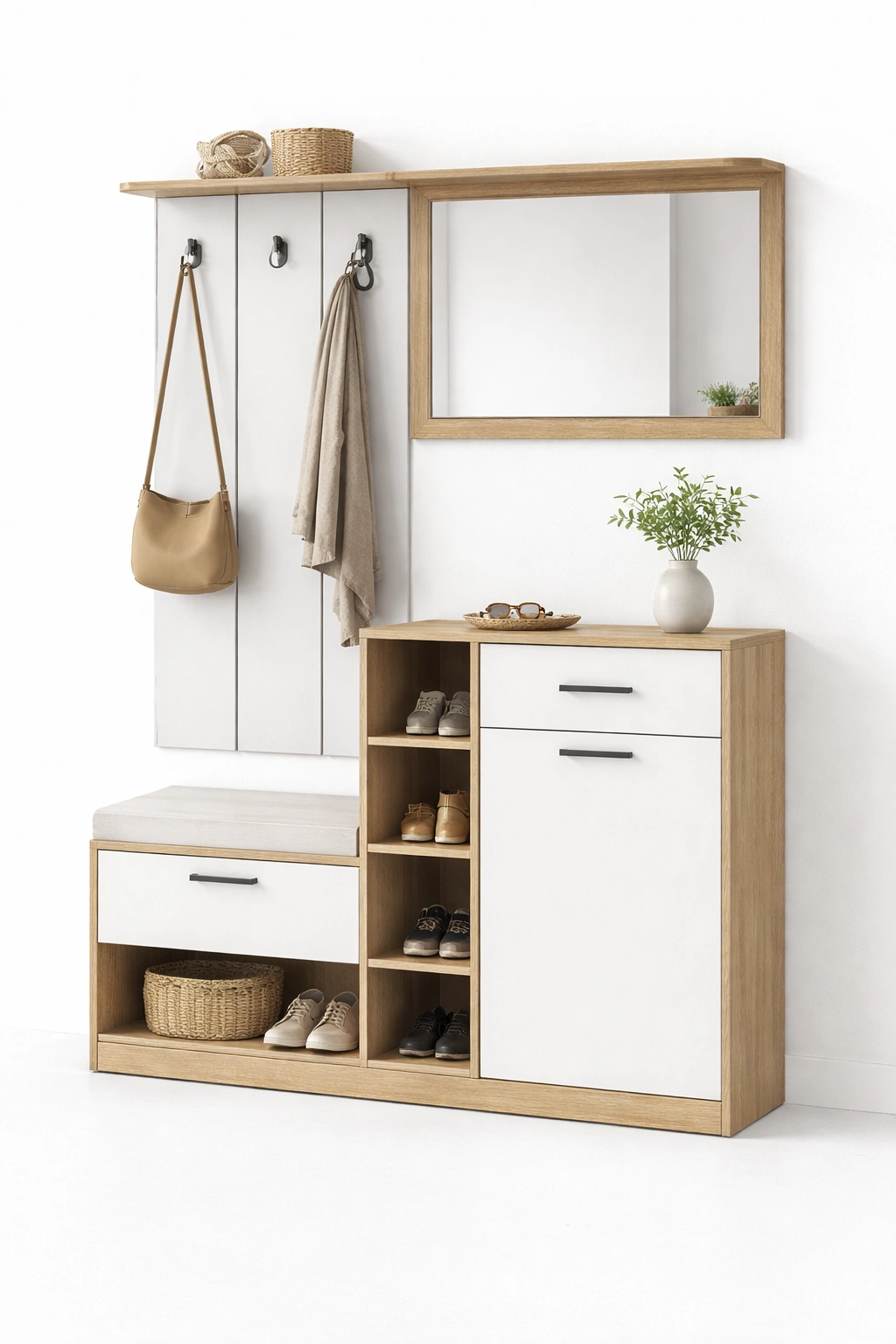 Garderobe Set Holz Natur Weiss Gross