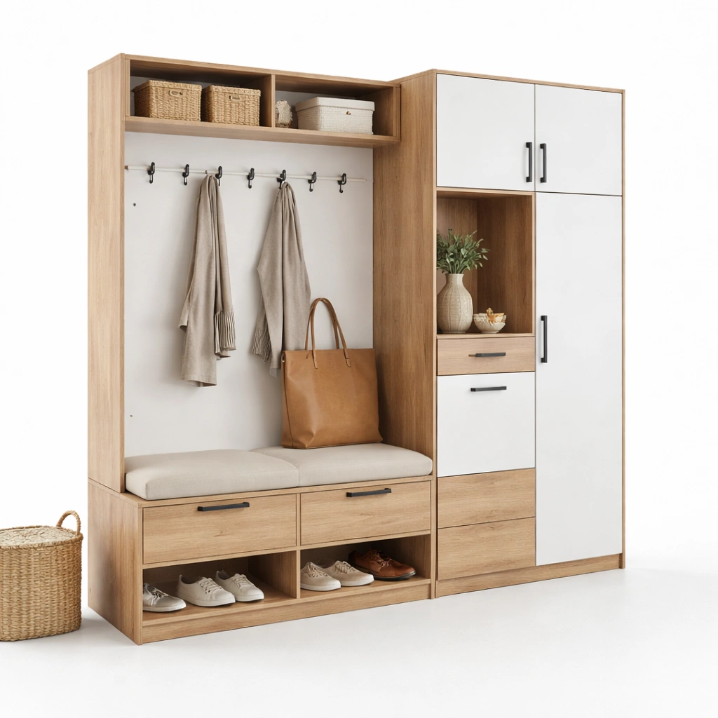 Garderobe Set Holz Natur Weiss Gross