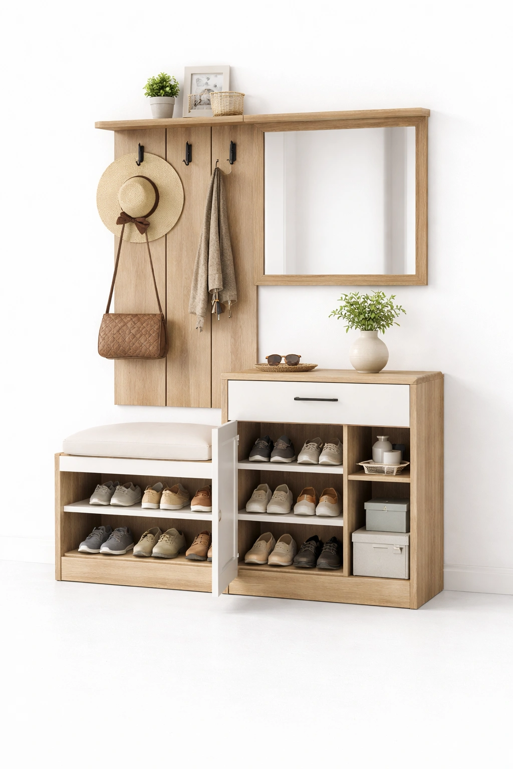 Garderobe Set Holz Natur mit Spiegel
