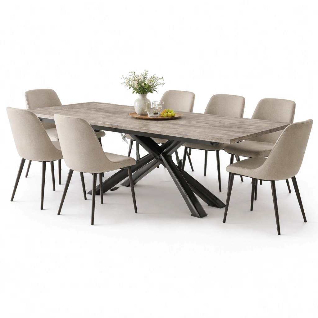 Esstisch Set Holz Natur mit 6 Stuehlen