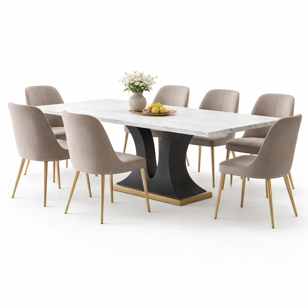 Esstisch Set Weiss mit 6 Stuehlen