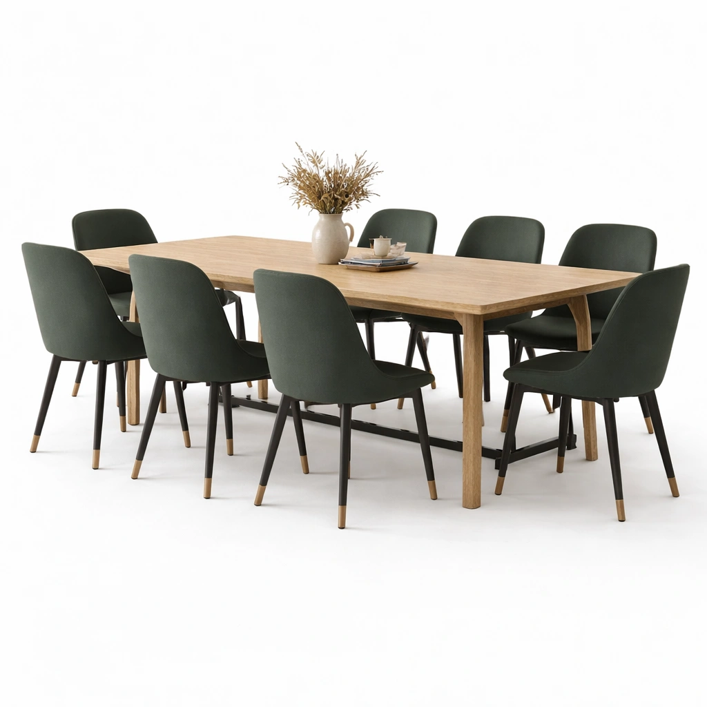 Esstisch Set Holz Natur mit 6 Stuehlen Gruen