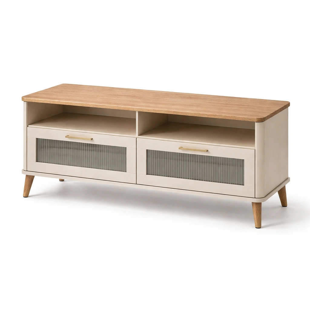 TV Lowboard Holz Natur mit offenen Faechern