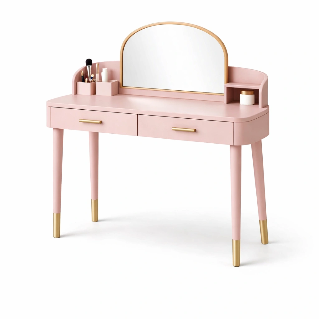 Schminktisch Rosa Modern mit Spiegel und Schubladen